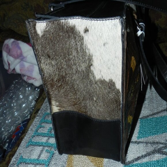 American Bison Darling Hair-on Cowhide Genuine Leather Tote Bag 🆕⌚📦🏃💨🚚 - Picture 9 of 16